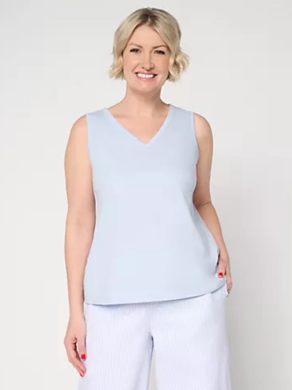 Peace Love World 100% Cotton Knit V-Neck Tank, Blue Sz XS a721838 defect